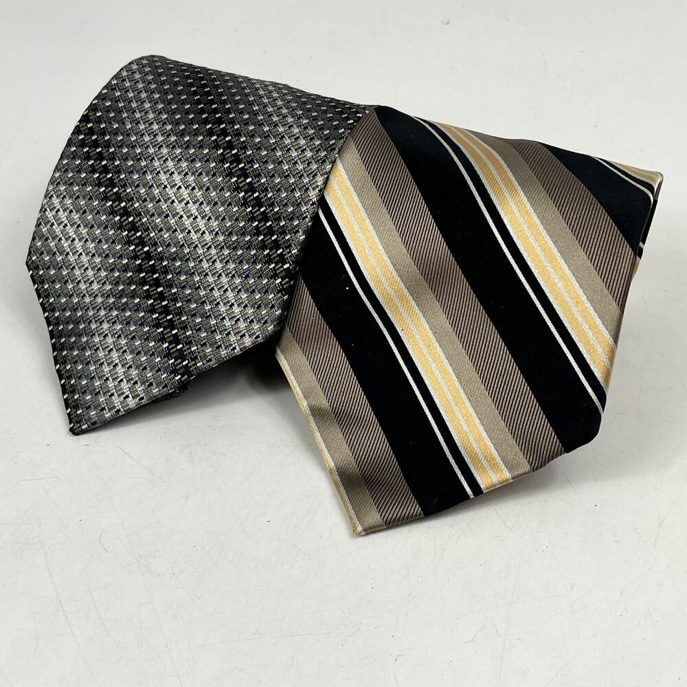 Perry Ellis Portfolio Mens Ties x2 100% Silk Repp Geometric Striped Multicolor